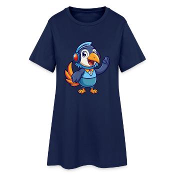 Toucan Funny Cartoon Character Headphone Music - Women’s T-Shirt Dress - light navy - Front
