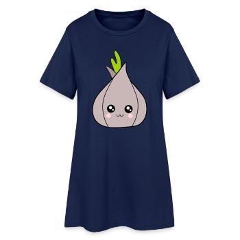 Kawaii Zwiebel Knoblauch Kawaii Gemüse Kawaii Obst - Frauen T-Shirt-Kleid - Light Navy - Vorne