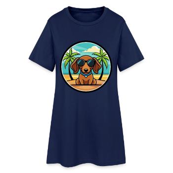 Miniature Dachshund Dog Breed Cartoon Sunglasses - Women’s T-Shirt Dress - light navy - Front