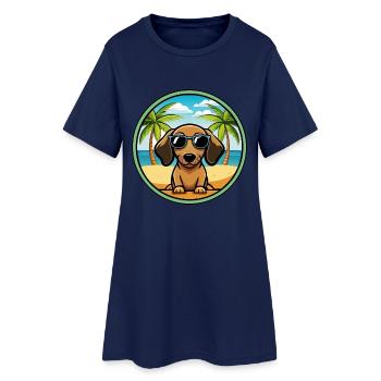 Miniature Dachshund Dog Breed Cartoon Sunglasses - Women’s T-Shirt Dress - light navy - Front