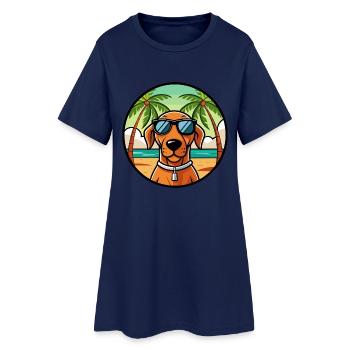 Hungarian Vizsla Dog Breed Cartoon Sunglass Beach - Women’s T-Shirt Dress - light navy - Front