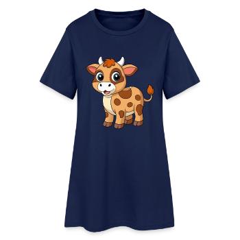 Cow Cute Mascot Cartoon Character Kawaii - Women’s T-Shirt Dress - light navy - Front
