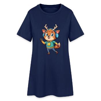 Hirsch Lustige Cartoon Figur Kopfhörer Musik - Frauen T-Shirt-Kleid - Light Navy - Vorne