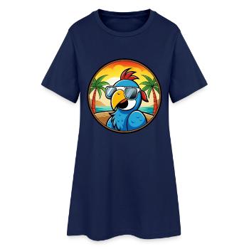 Papagei Lustige Cartoon Sommer Strand Sonnenbrille Cool - Frauen T-Shirt-Kleid - Light Navy - Vorne