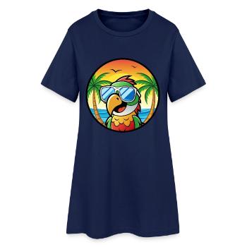 Papagei Lustige Cartoon Sommer Strand Sonnenbrille Cool - Frauen T-Shirt-Kleid - Light Navy - Vorne