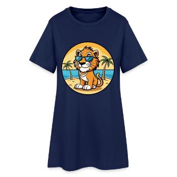 Liger Hybride Lion Tigre Chat Race Dessin Animé Plage - Robe T-shirt Femme - marine clair - Devant