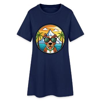 Mountain Cur Hund Rasse Cartoon Sonnenbrille Strand - Frauen T-Shirt-Kleid - Light Navy - Vorne