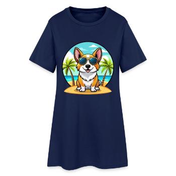 Strickjacke Welsh Corgi Hund Rasse Cartoon Sonnenbrille - Frauen T-Shirt-Kleid - Light Navy - Vorne