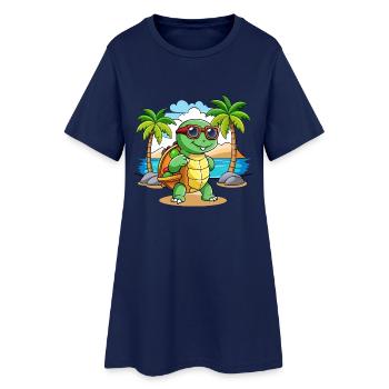 Turtle Funny Cartoon Summer Beach Sunglasses - Women’s T-Shirt Dress - light navy - Front