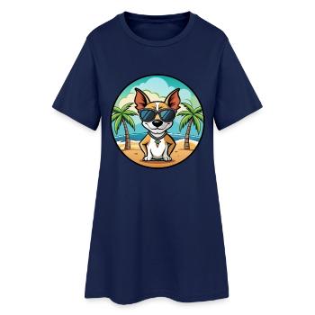 Decker Rat Terrier Hunderasse Cartoon Sonnenbrille - Frauen T-Shirt-Kleid - Light Navy - Vorne