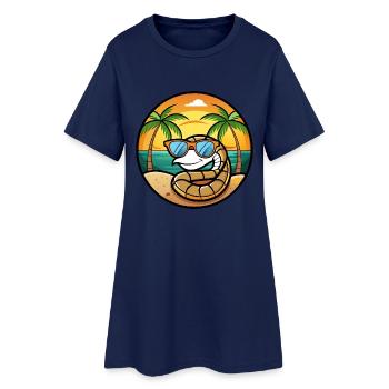 Serpent Drôle Dessin Animé Plage D’été Lunettes De Soleil Cool - Robe T-shirt Femme - marine clair - Devant