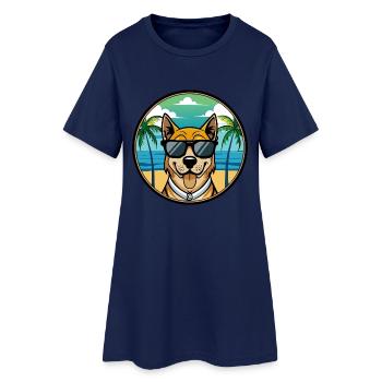 Cao De Castro Laboreiro Hunderasse Cartoon Strand - Frauen T-Shirt-Kleid - Light Navy - Vorne
