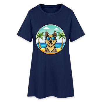 Kroatischer Schäferhund Rasse Cartoon Sonnenbrille Strand - Frauen T-Shirt-Kleid - Light Navy - Vorne