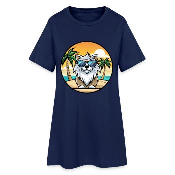 Himalaya Schäferhund Rasse Cartoon Sonnenbrille Strand - Frauen T-Shirt-Kleid - Light Navy - Vorne