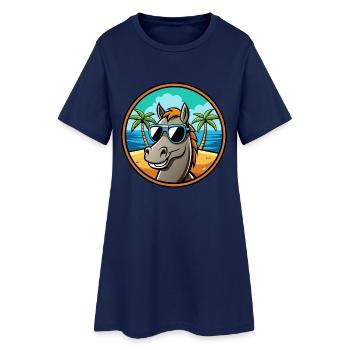 Pferd Lustig Cartoon Sommer Strand Sonnenbrille Cool - Frauen T-Shirt-Kleid - Light Navy - Vorne
