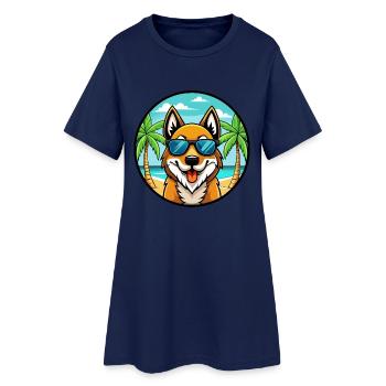 Baskischer Schäferhund Hunderasse Cartoon Sonnenbrille Strand - Frauen T-Shirt-Kleid - Light Navy - Vorne