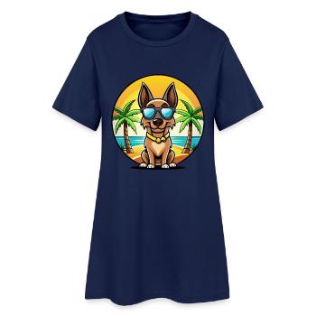 Belgischer Malinois Hund Rasse Cartoon Sonnenbrille Strand - Frauen T-Shirt-Kleid - Light Navy - Vorne