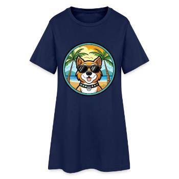 Cao De Castro Laboreiro Hunderasse Cartoon Strand - Frauen T-Shirt-Kleid - Light Navy - Vorne
