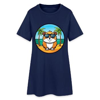 Cochon d’Inde Drôle Dessin Animé Plage Été Lunettes de soleil - Robe T-shirt Femme - marine clair - Devant