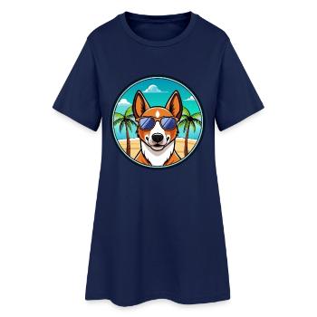 Basenji Chien Race Dessin Animé Lunettes De Soleil Plage - Robe T-shirt Femme - marine clair - Devant