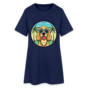 Cocker anglais Spaniel Chien Race Dessin Animé Plage - Robe T-shirt Femme - marine clair - Devant