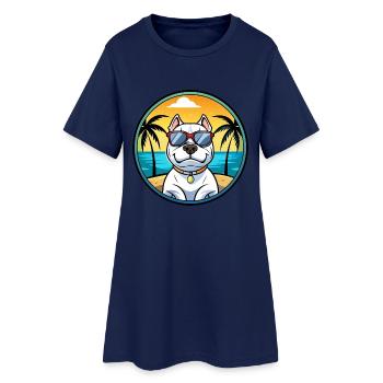 Dogue Argentino Chien Race Dessin Animé Lunettes De Soleil Plage - Robe T-shirt Femme - marine clair - Devant