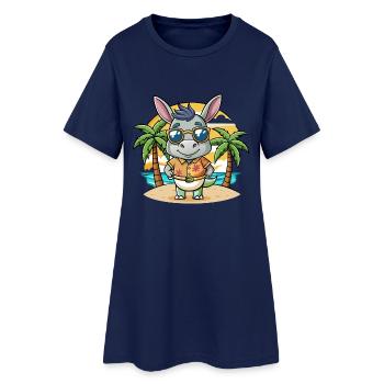 Donkey Funny Cartoon Summer Beach Sunglasses - Women’s T-Shirt Dress - light navy - Front
