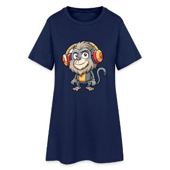 Pavian Lustige Cartoon Figur Kopfhörer Musik - Frauen T-Shirt-Kleid - Light Navy - Vorne