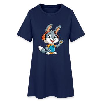 Kaninchen Lustige Cartoon Figur Kopfhörer Musik - Frauen T-Shirt-Kleid - Light Navy - Vorne