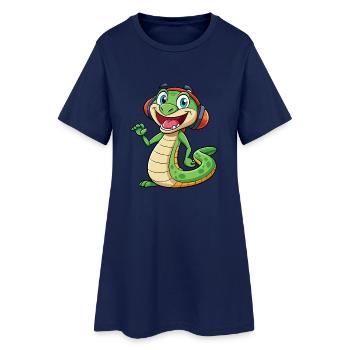 Serpent Drôle Dessin Animé Personnage Casque Musique - Robe T-shirt Femme - marine clair - Devant