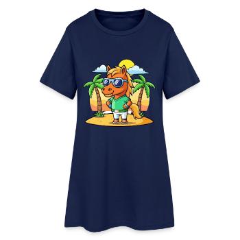Pferd Lustige Cartoon Sommer Strand Sonnenbrille - Frauen T-Shirt-Kleid - Light Navy - Vorne