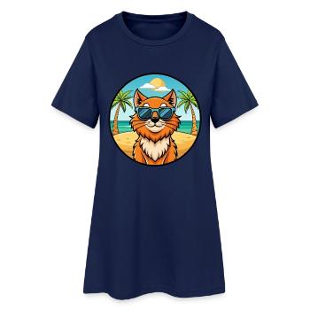 Ingwer Langhaar Katze Rasse Cartoon Sonnenbrille Strand - Frauen T-Shirt-Kleid - Light Navy - Vorne