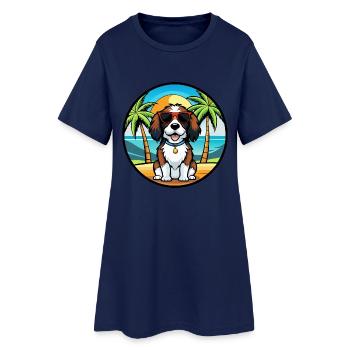 English Springer Spaniel Hunderasse Cartoon Beach - Frauen T-Shirt-Kleid - Light Navy - Vorne