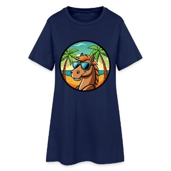 Pferd Lustig Cartoon Sommer Strand Sonnenbrille Cool - Frauen T-Shirt-Kleid - Light Navy - Vorne