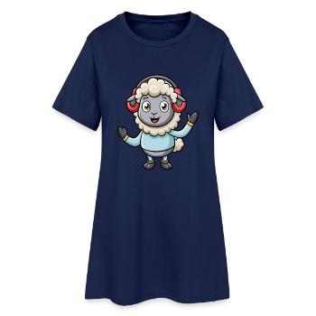Schaf Lustige Zeichentrickfigur Kopfhörer Musik - Frauen T-Shirt-Kleid - Light Navy - Vorne