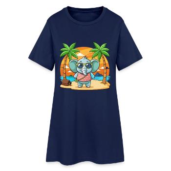 Elefant Lustige Cartoon Sommer Strand Sonnenbrille - Frauen T-Shirt-Kleid - Light Navy - Vorne