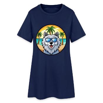 Polnische Schäferhundrasse Cartoon Sonnenbrille Strand - Frauen T-Shirt-Kleid - Light Navy - Vorne