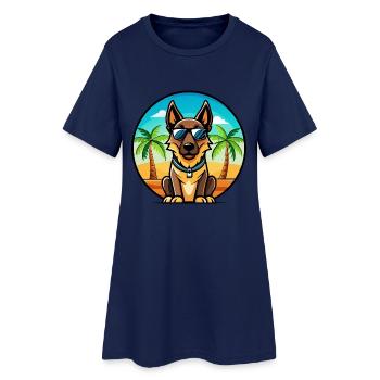Belgischer Malinois Hund Rasse Cartoon Sonnenbrille Strand - Frauen T-Shirt-Kleid - Light Navy - Vorne