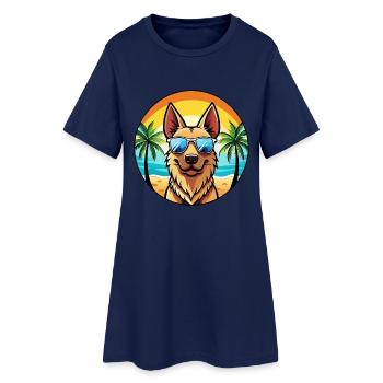 Dutch Shepherd Dog Breed Cartoon Sunglasses Beach - Women’s T-Shirt Dress - light navy - Front