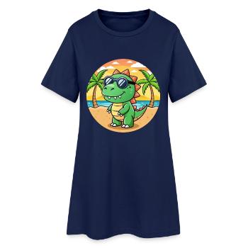 Dinosaurier Lustige Cartoon Sommer Strand Sonnenbrille - Frauen T-Shirt-Kleid - Light Navy - Vorne