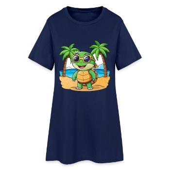 Turtle Funny Cartoon Summer Beach Sunglasses - Women’s T-Shirt Dress - light navy - Front