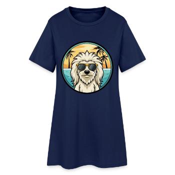Komondor Hunderasse Cartoon Sonnenbrille Strand - Frauen T-Shirt-Kleid - Light Navy - Vorne