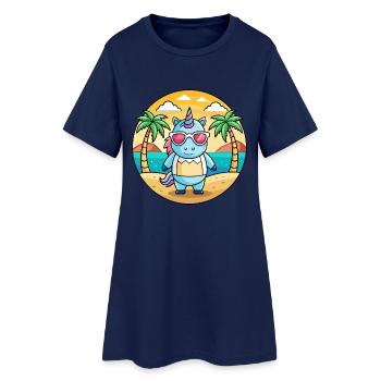 Einhorn Lustige Cartoon Sommer Strand Sonnenbrille - Frauen T-Shirt-Kleid - Light Navy - Vorne