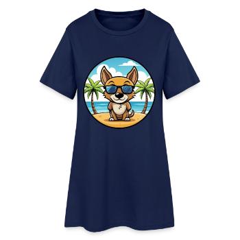 St Miguel Boeud Chien Race Dessin Animé Lunettes De Soleil Plage - Robe T-shirt Femme - marine clair - Devant