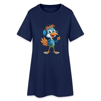 Ostrich Funny Cartoon Character Headphone Music - Women’s T-Shirt Dress - light navy - Front