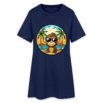 Affe Lustige Cartoon Sommer Strand Sonnenbrille Cool - Frauen T-Shirt-Kleid - Light Navy - Vorne