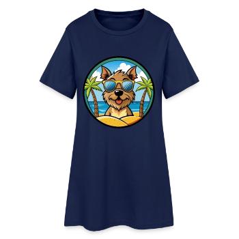 Border Terrier Chien Race Dessin Animé Lunettes de Soleil Plage - Robe T-shirt Femme - marine clair - Devant