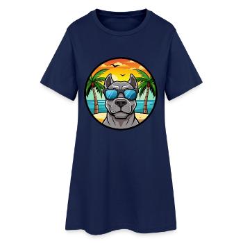 Cane Corso Dog Breed Cartoon Sunglasses Beach - Women’s T-Shirt Dress - light navy - Front