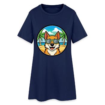 Scandinavian Dog Breed Cartoon Sunglasses Beach - Women’s T-Shirt Dress - light navy - Front
