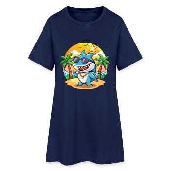Hai Lustige Cartoon Sommer Strand Sonnenbrille - Frauen T-Shirt-Kleid - Light Navy - Vorne
